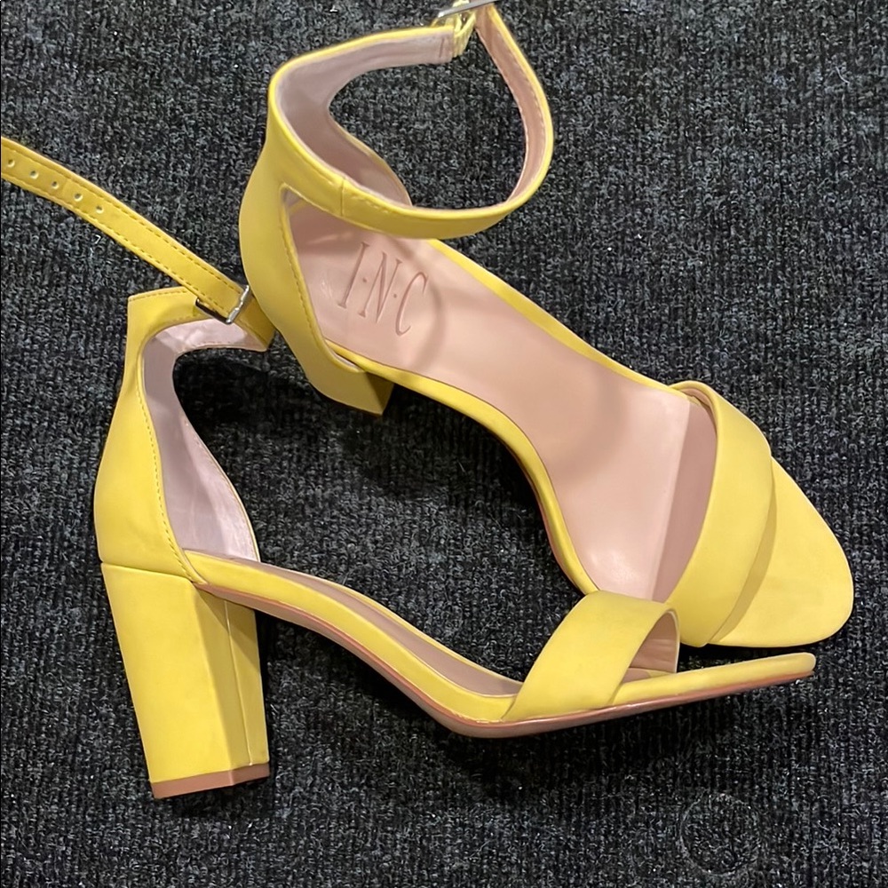 INC International Concepts Yellow Block Heel Sandals 7.5
